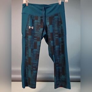 Under Armour Heat Gear Blue Green Orange Capri Compression Leggings Medium